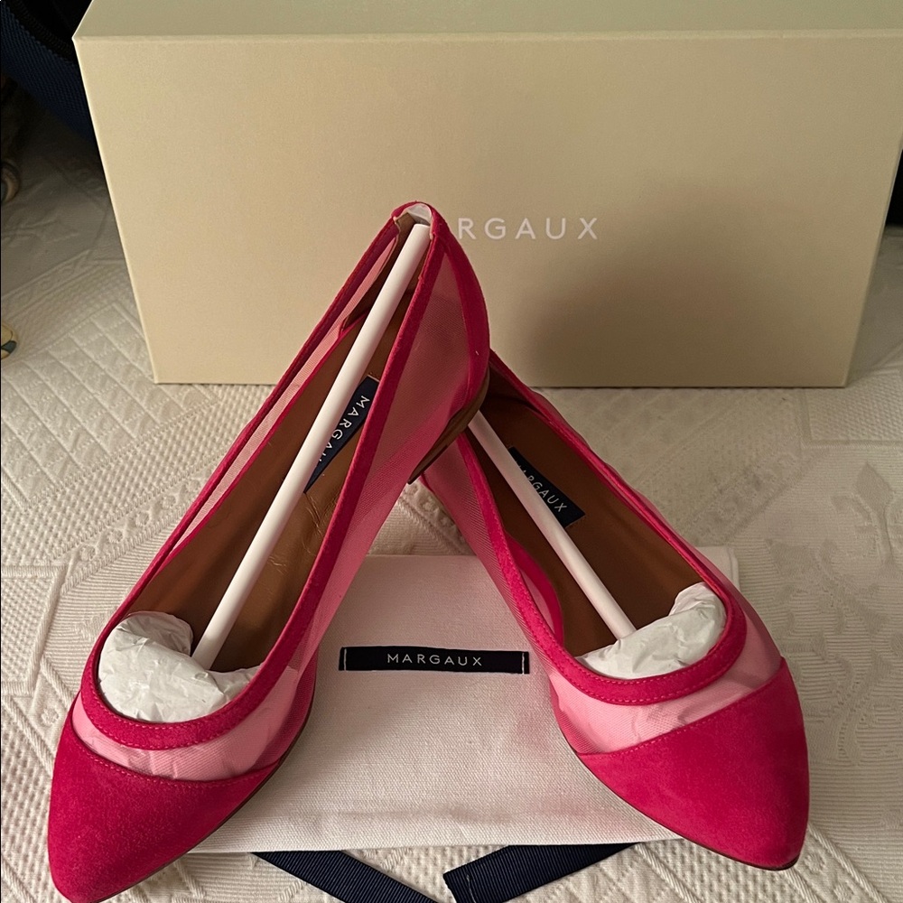 BRAND NEW MARGAUX “THE POINTE” HOT PINK MESH AND SUEDE BALLET FLAT SHOES